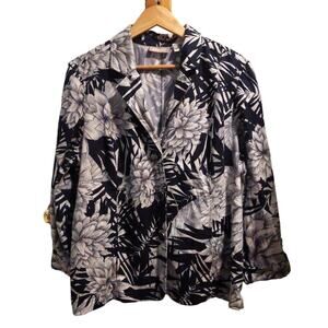 Chico's Women's Size Large Jacket Navy/White Floral Print